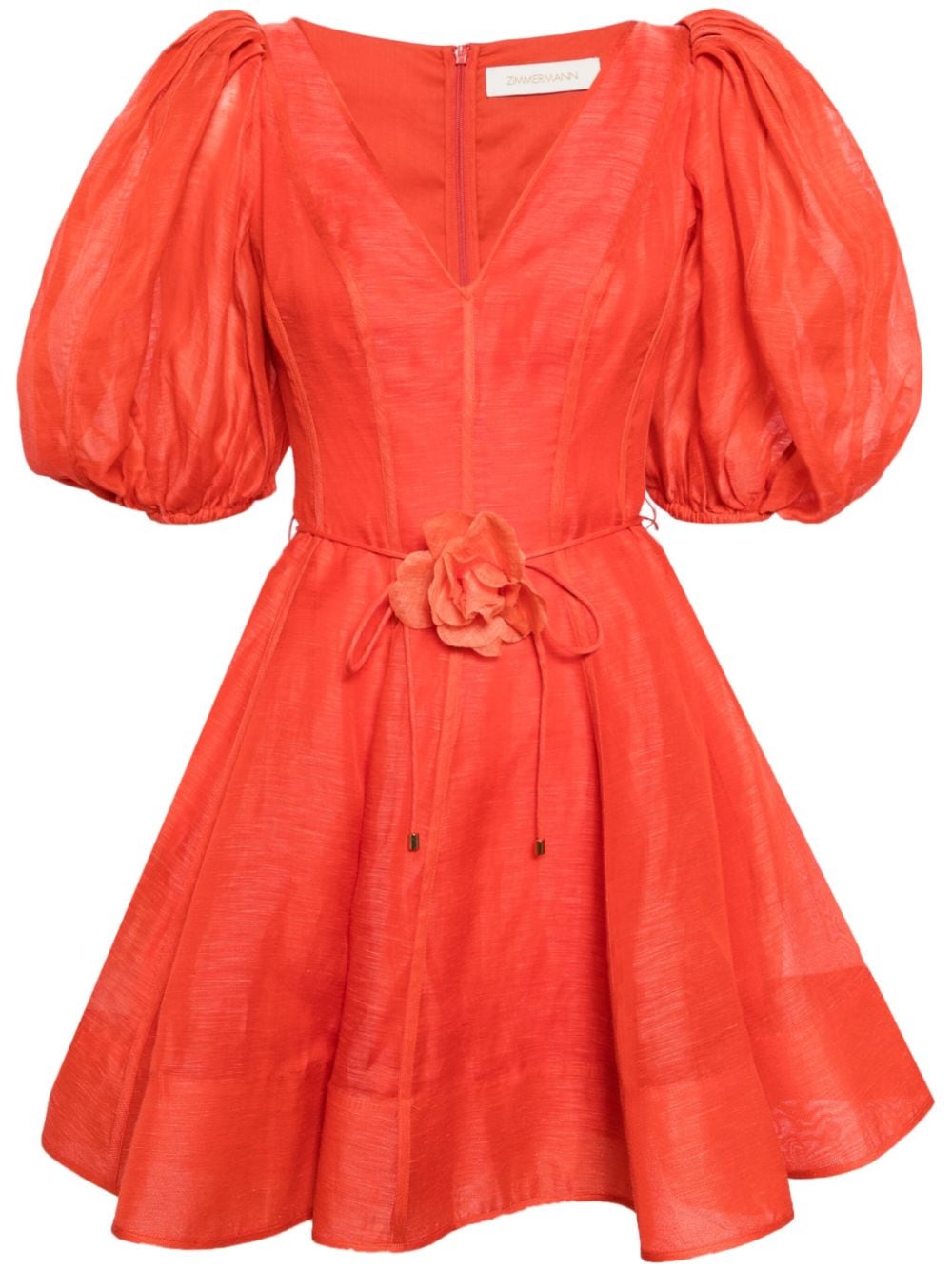 Zimmermann Floral-appliqué Linen-blend Dress In Red