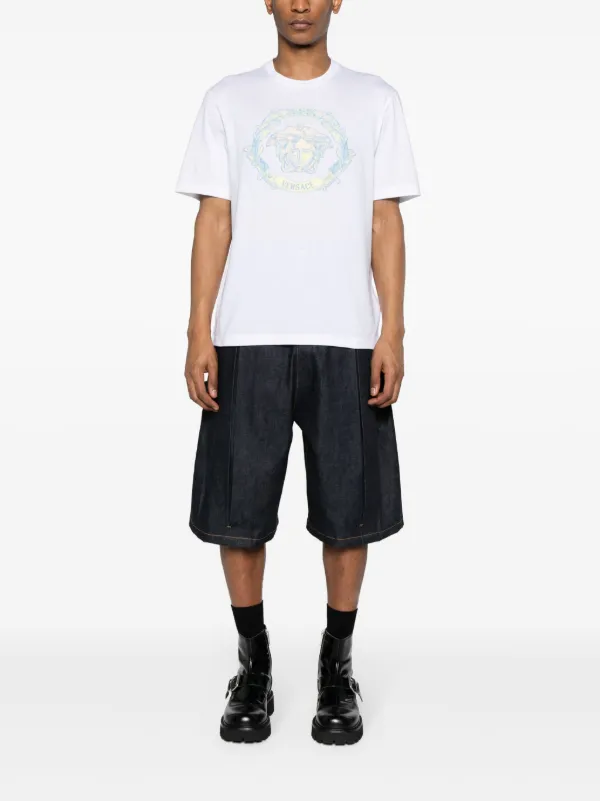 Versace Barocco Wave Crest Cotton T-shirt | White | FARFETCH