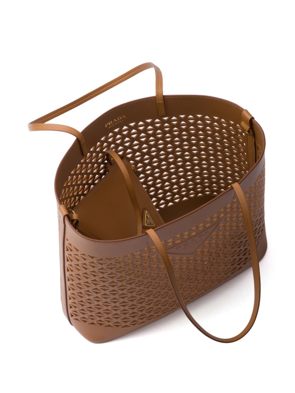Shop Prada Logo-perforated Leather Tote Bag In Brown