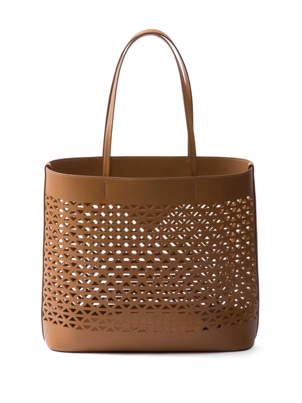 Shop Prada Logo-perforated Leather Tote Bag In Brown