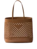 Prada logo-perforated leather tote bag - Brown