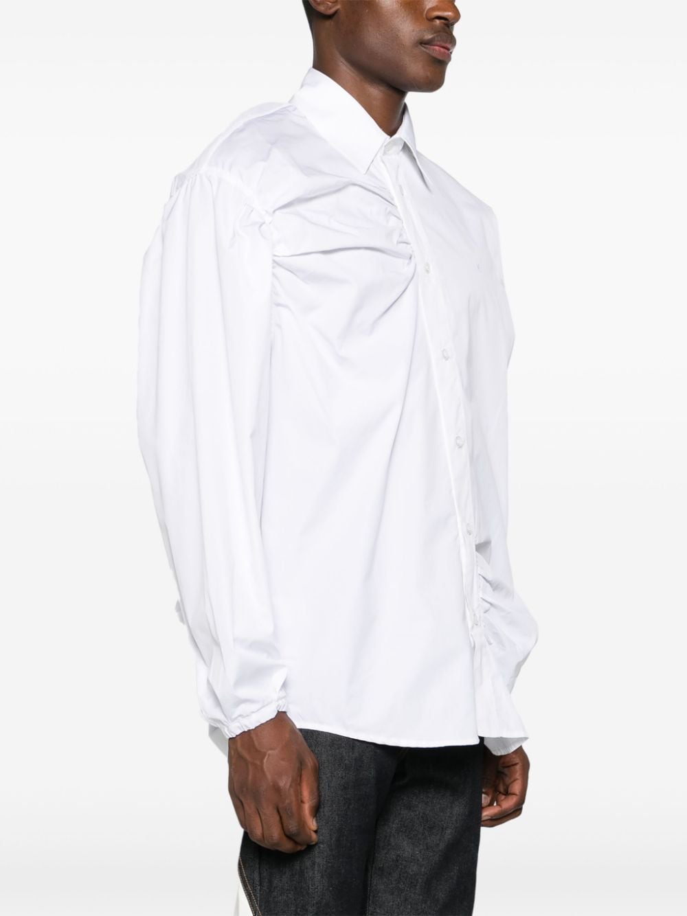 Shop Kusikohc Ruched-detail Poplin Shirt In White