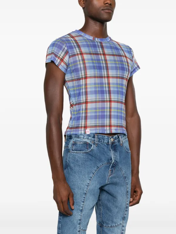 Charles Jeffrey Loverboy plaid-check Baby T-shirt | Blue | FARFETCH