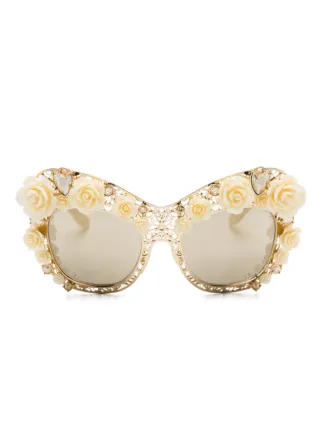 Dolce and Gabbana blinged out sunglasses DG Crystal sunglasses in Shiny Gold and Leo Multicolor  main image 3