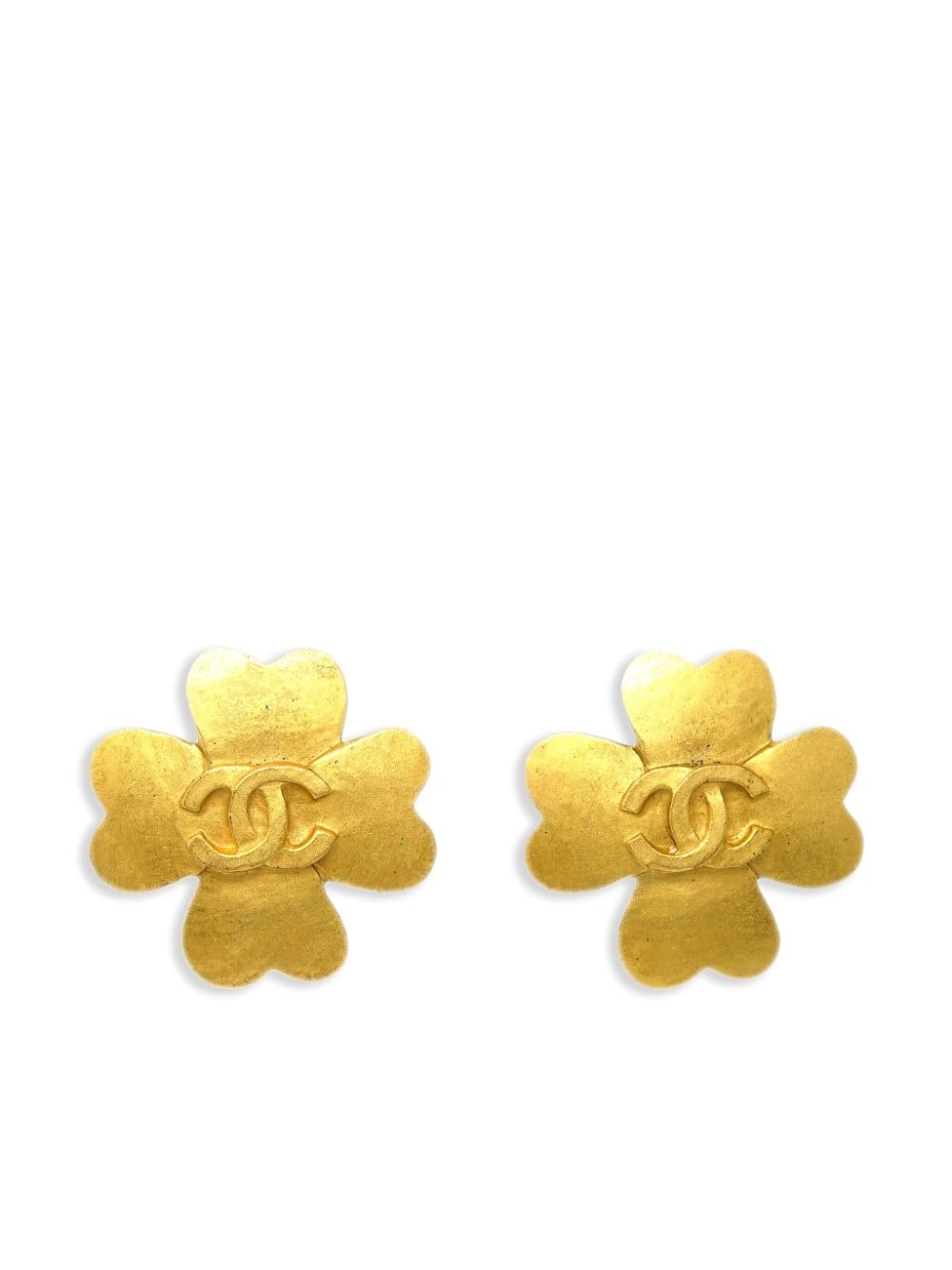 Pre-owned Chanel 1995 Cc Clover Earrings In Gold