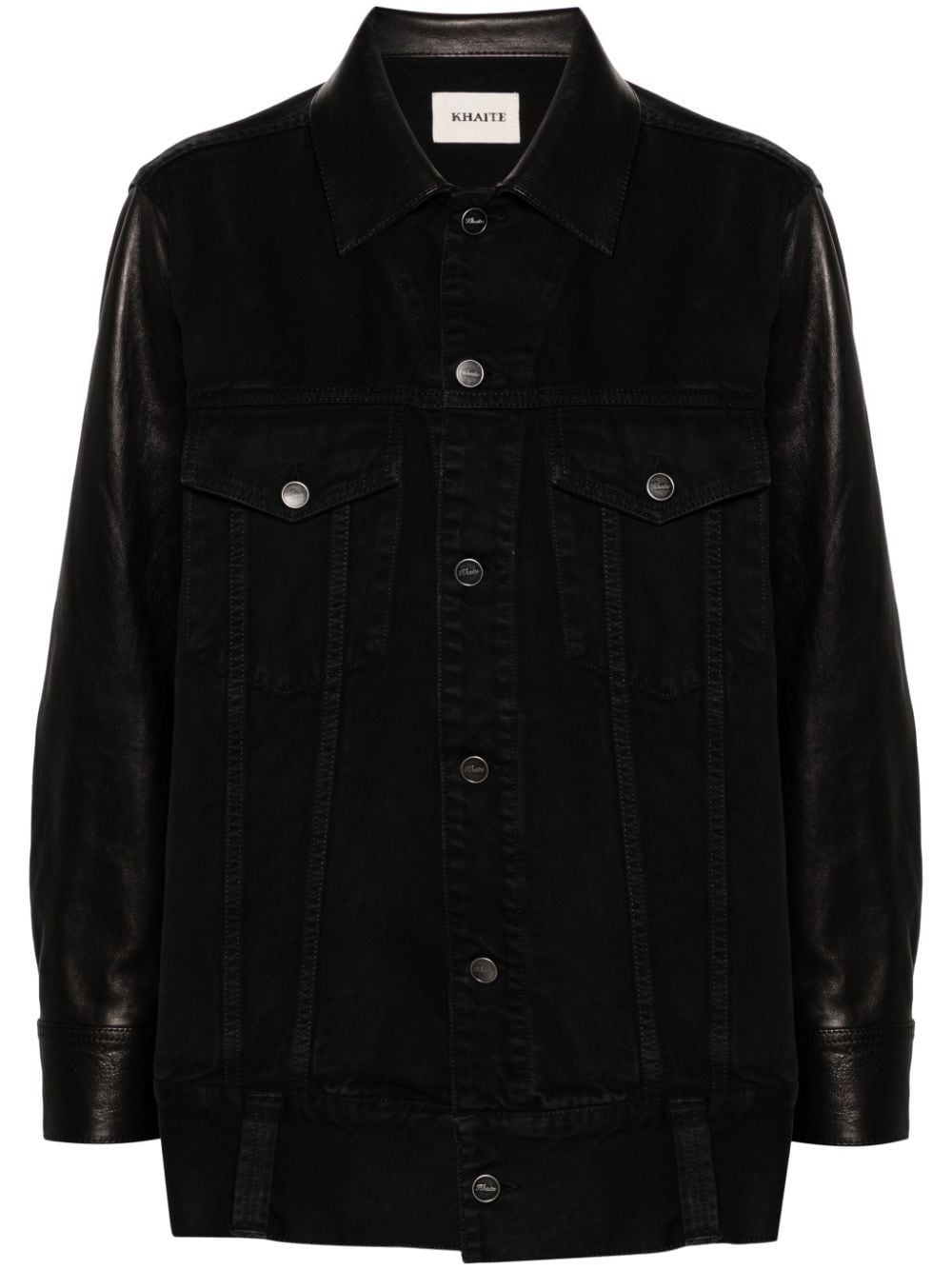 Shop Khaite Grizzo Leather-panels Denim Jacket In Black