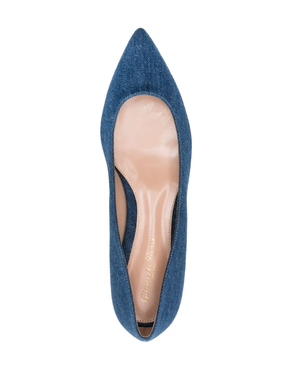 Gianvito Rossi Pointed-toe Denim Ballerina Shoes In Blue