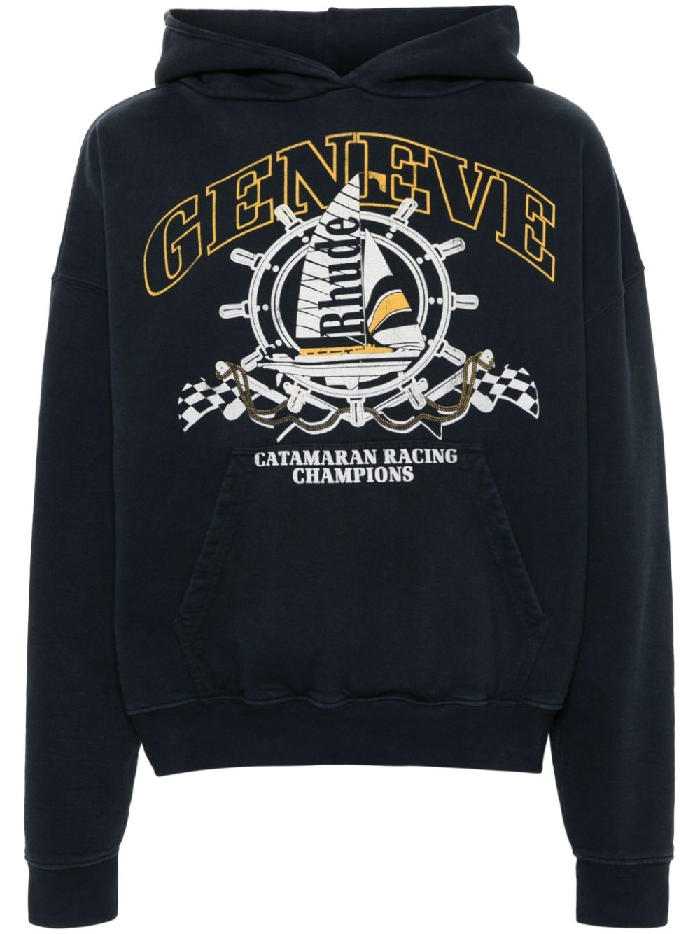 nautical-print cotton hoodie