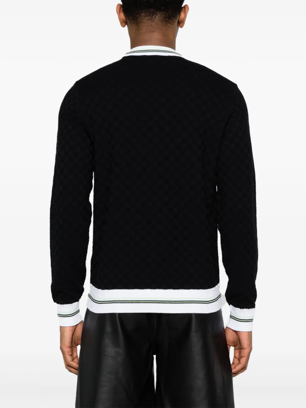 Shop Versace Contrasto Checkerboard-knit Jumper In Black