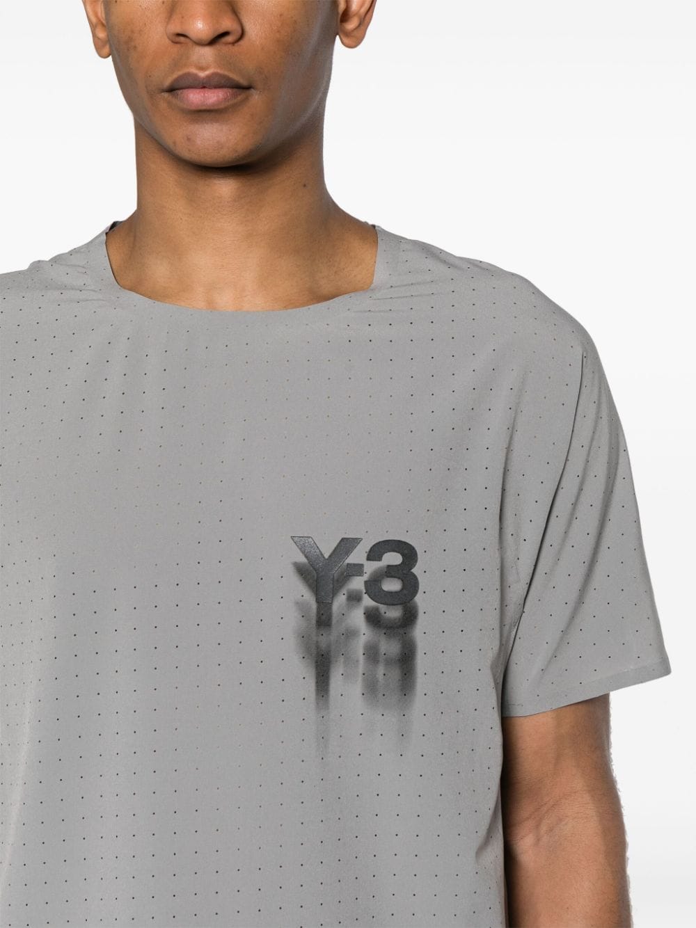 Shop Y-3 Logo-print Perforated T-shirt In Grey