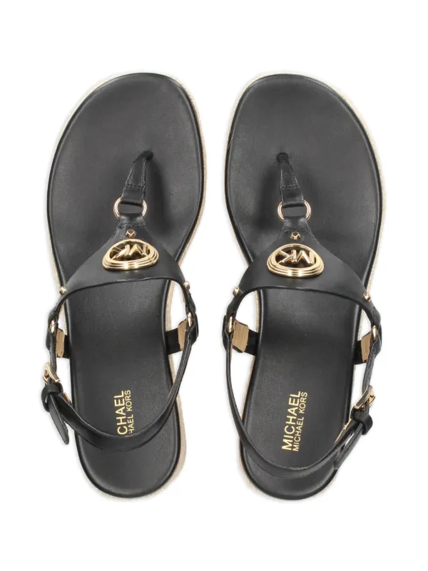 Michael Kors Casey logo plaque thong strap Sandals Black FARFETCH CA