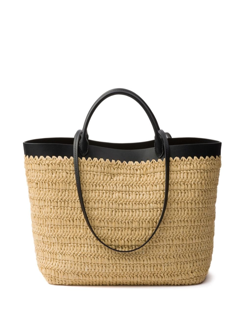 leather trimmed woven tote bag