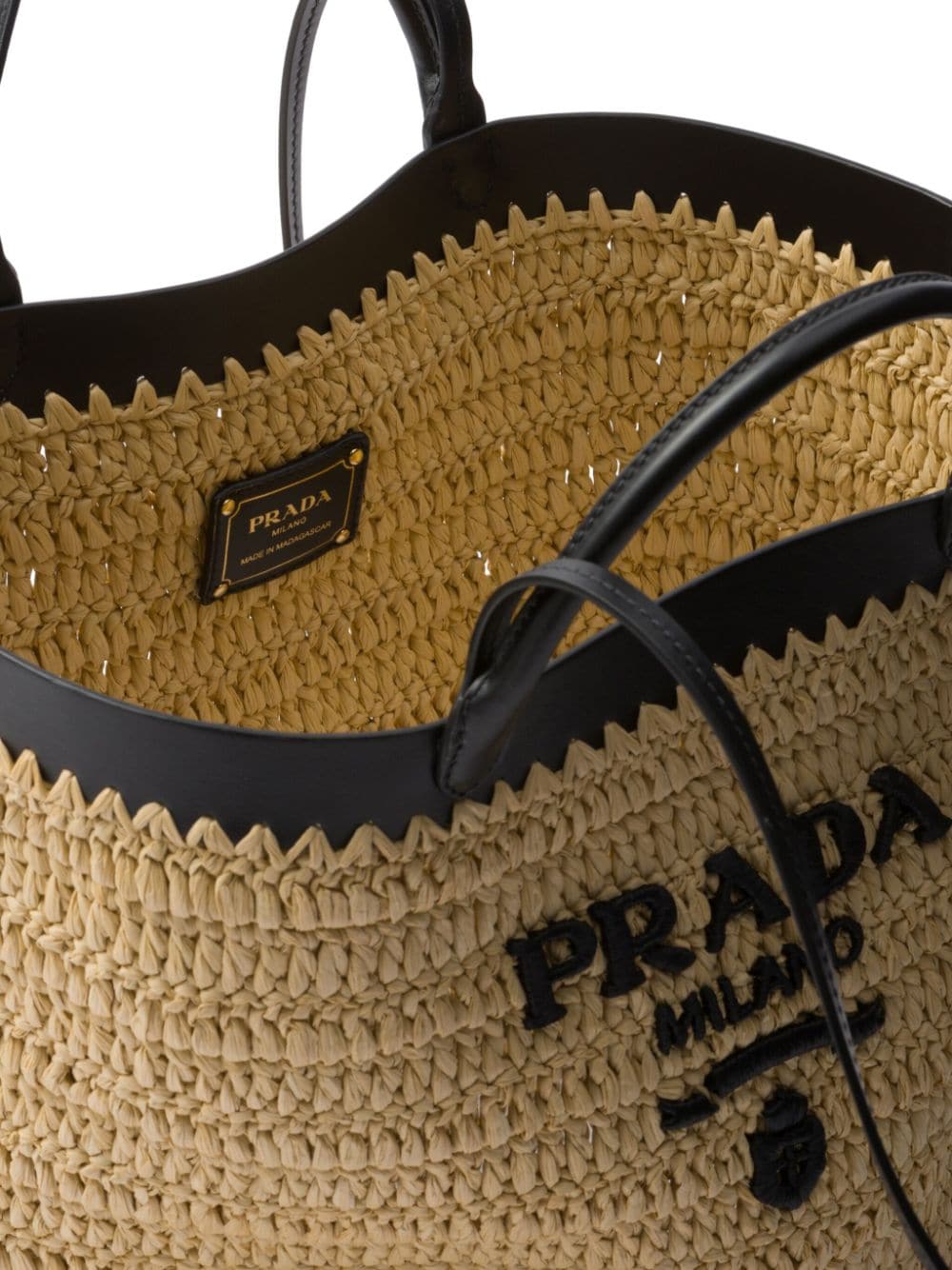 Shop Prada Leather-trimmed Woven Tote Bag In Nude