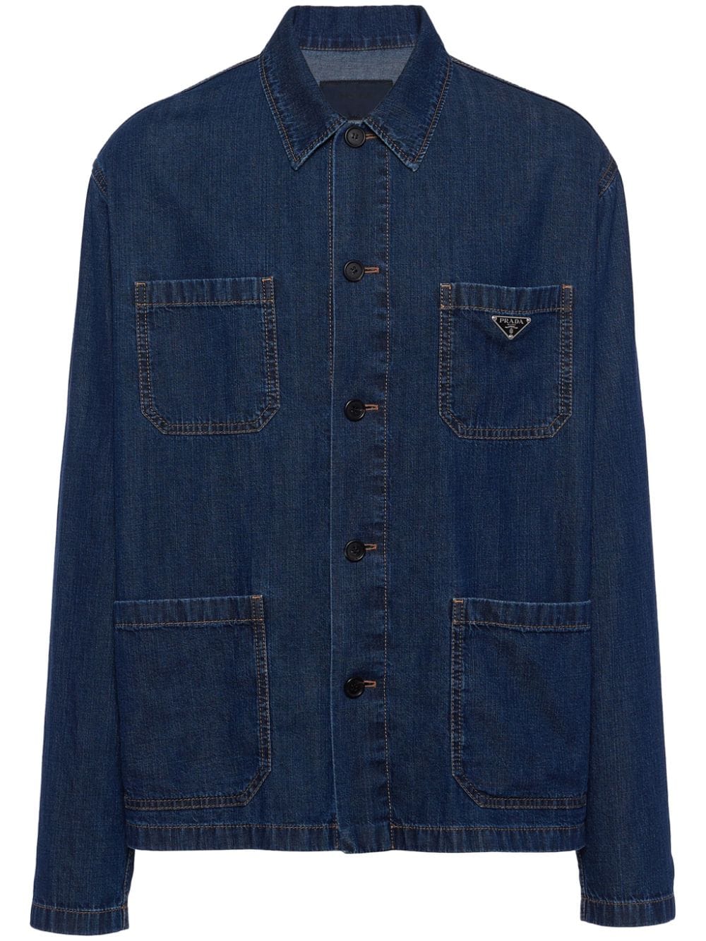 Shop Prada Multi-pocket Washed-denim Jacket In F0008 Blue
