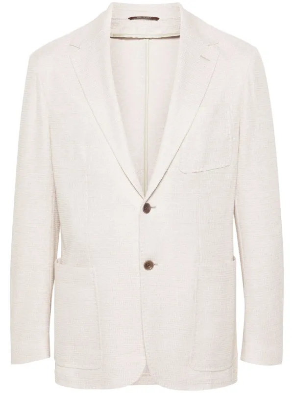 Canali Mélange-effect Single-breasted Blazer in Neutrals