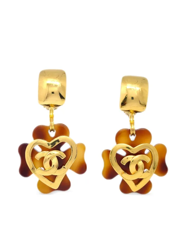 Chanel Pre-owned 1995 CC Clover-motif Clip-on Earrings in Gold