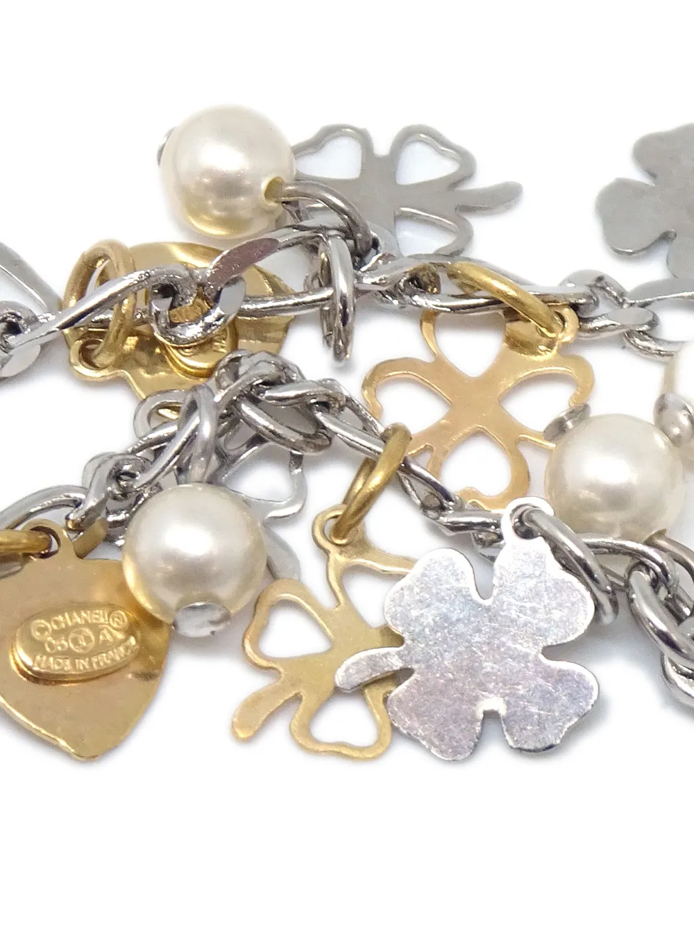 Pre-owned Chanel 2006 Faux-pearl Chain Dangle Stud Earrings In Gold