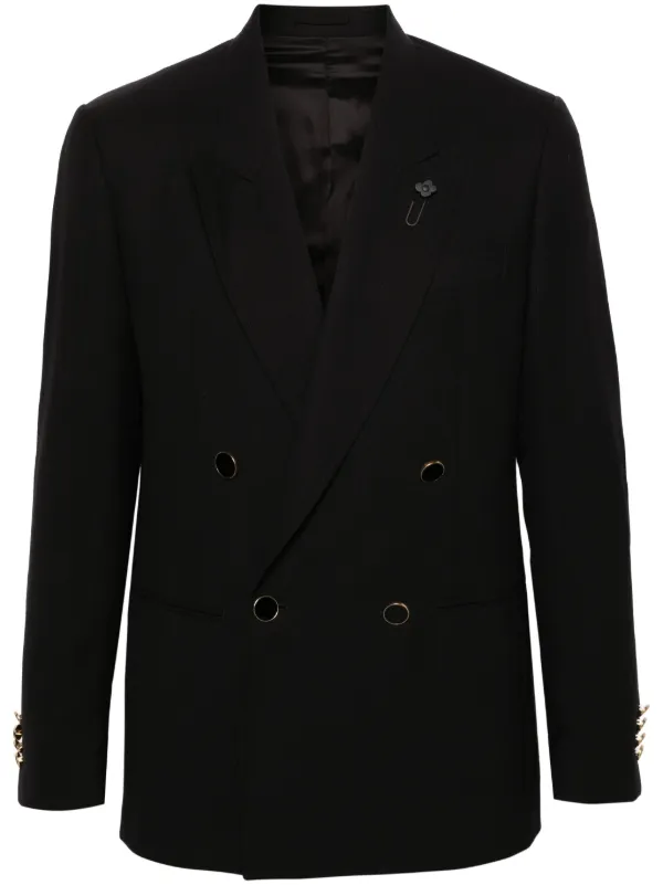 Black wool double breasted blazer sale