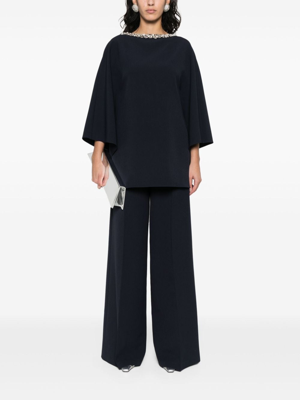 Shop Safiyaa Crepe Wide Trousers In Blue