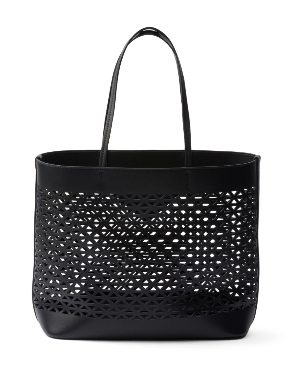 Shop Prada Logo-perforated Leather Tote Bag In 黑色