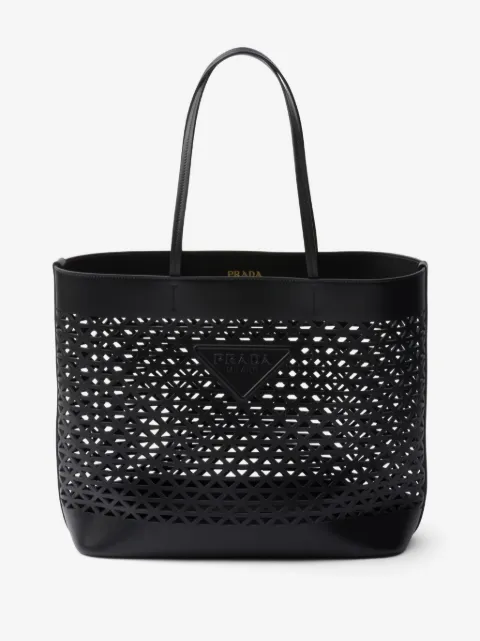 Prada laser-cut leather tote bag