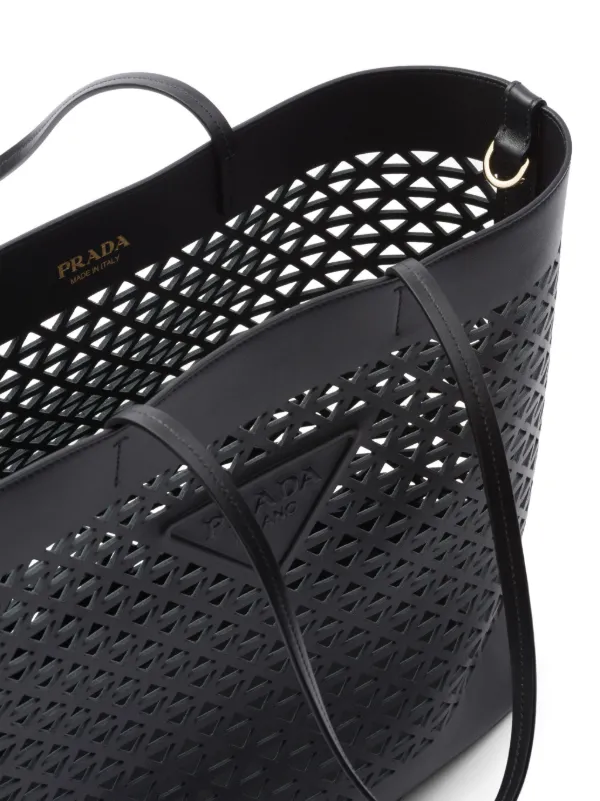 バッグ PRADA Black Perforated Leather Tote Bag Prada Black Perforated Tote Bag