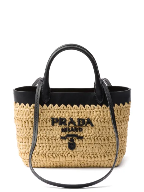Prada vævet tote med læder-detaljer