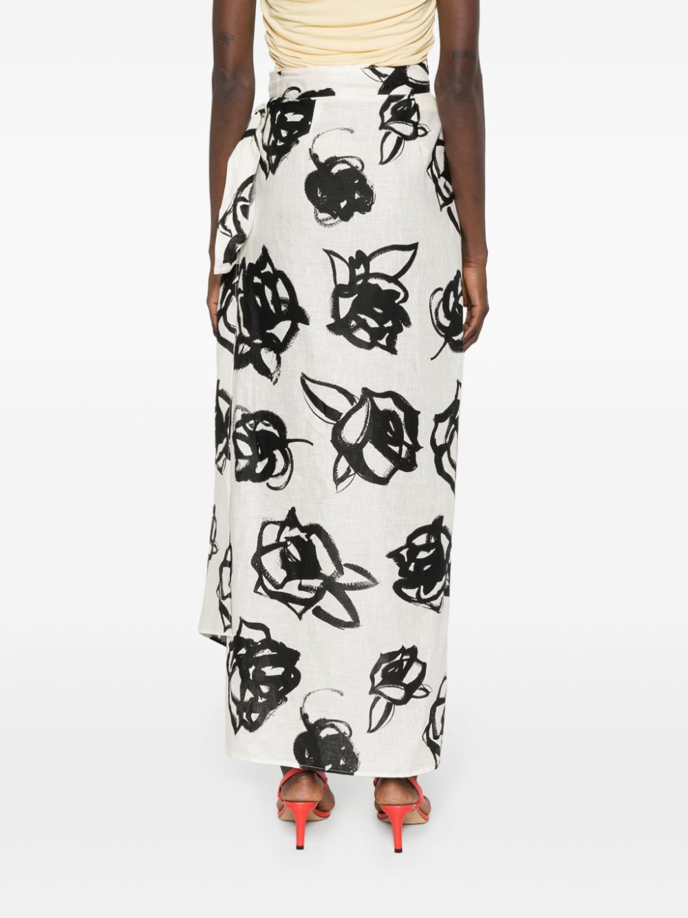 Shop Msgm Floral-print Linen Maxi Skirt In Neutrals