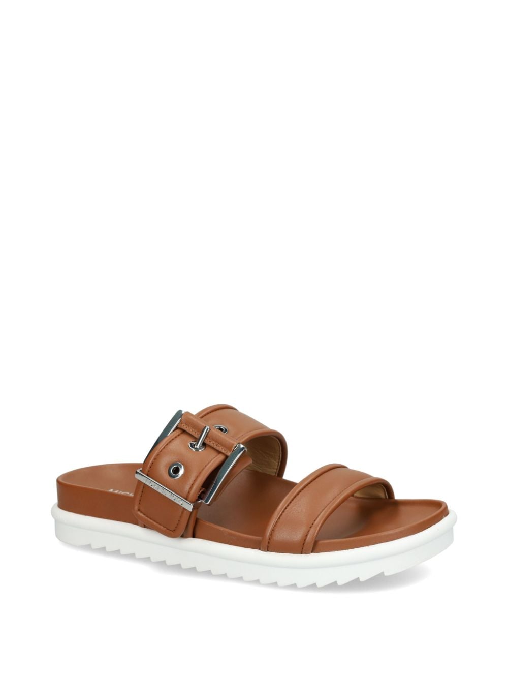 Shop Michael Kors Buckled Leather Sandals In Brown