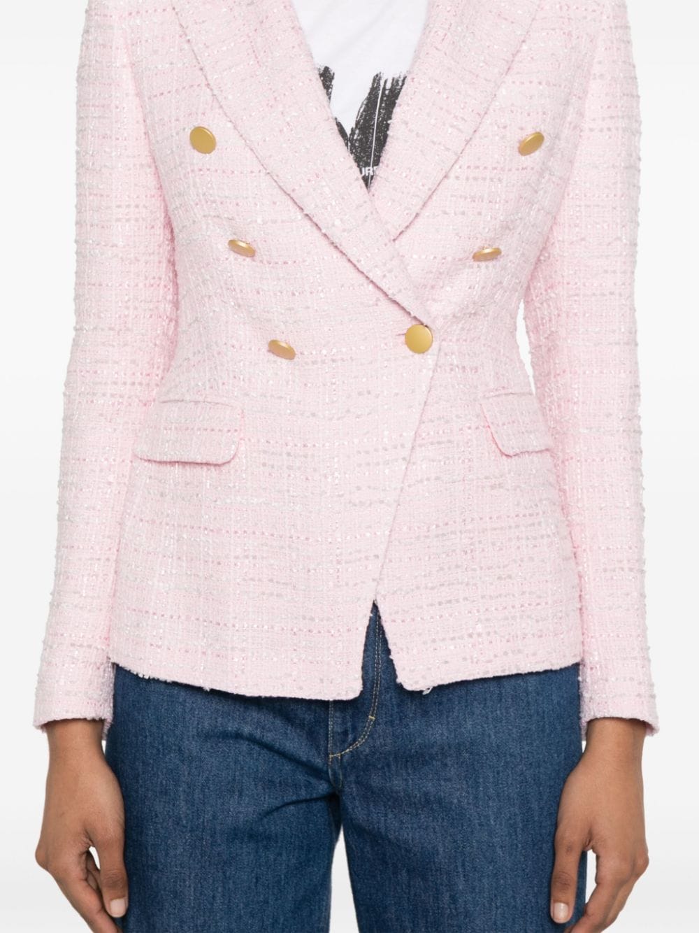 Shop Tagliatore Alicya Cotton-blend Bouclé Blazer In Pink