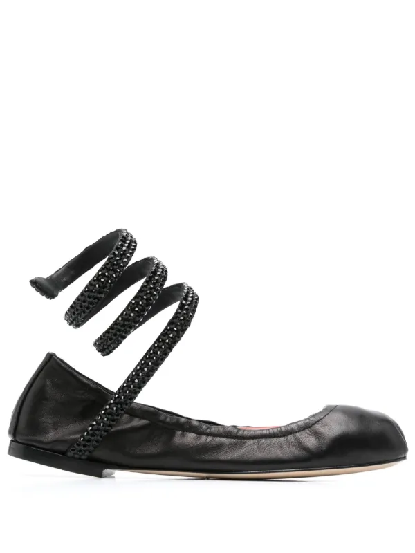 René Caovilla Cleo crystal-embellished Ballerina Shoes Black FARFETCH TH