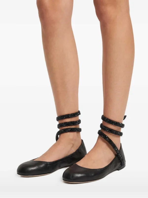 René Caovilla/39 1/2/ flats/Pearl/black René Caovilla Cleo crystal-embellished Ballerina Shoes | Black