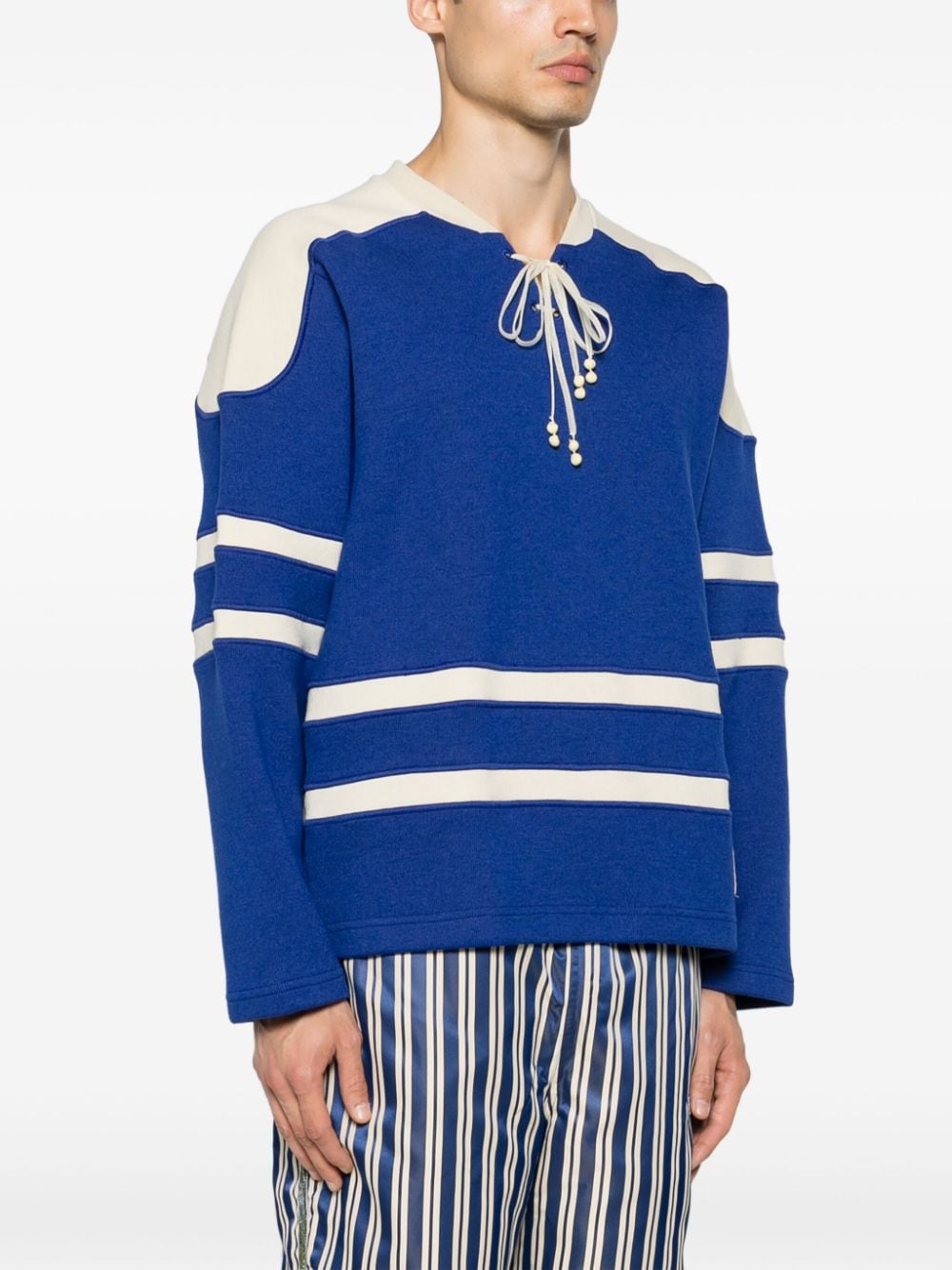 Shop Nike X Bode Striped Lace-up Jumper In Blue