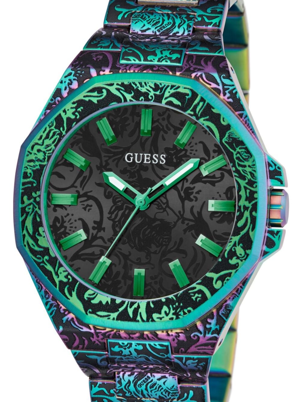 Shop Guess Usa Iridescent Recycled Steel 46mm In Schwarz