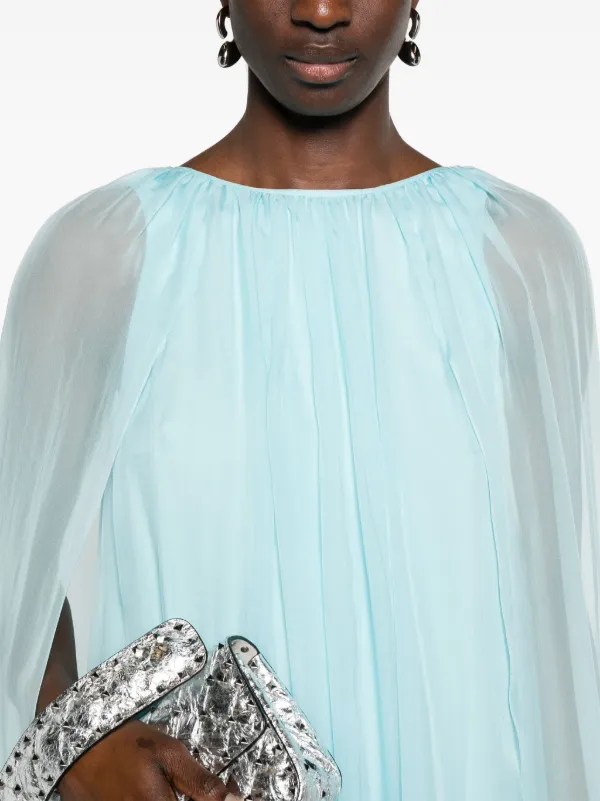 Max Mara sheer overlay Silk Cape Dress Blue FARFETCH BH