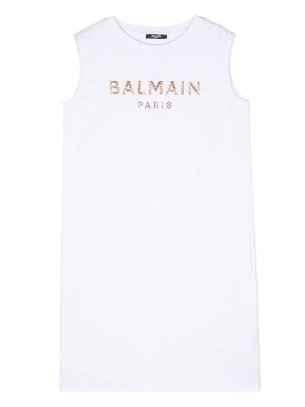 Balmain Kids' Rhinestone-embellish Cotton Dress In White