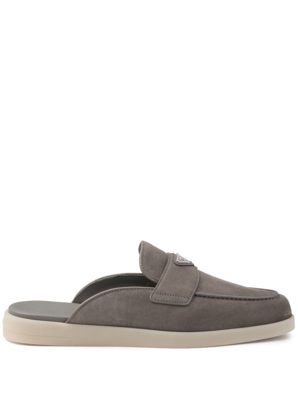 Prada triangle-logo backless suede loafers Grey