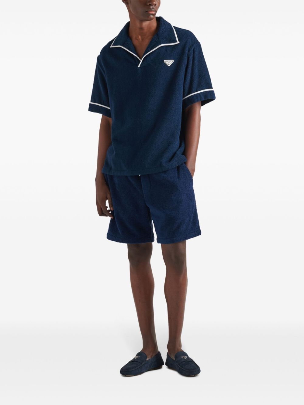 Shop Prada Triangle-logo Terry-cloth Polo Shirt In Blau