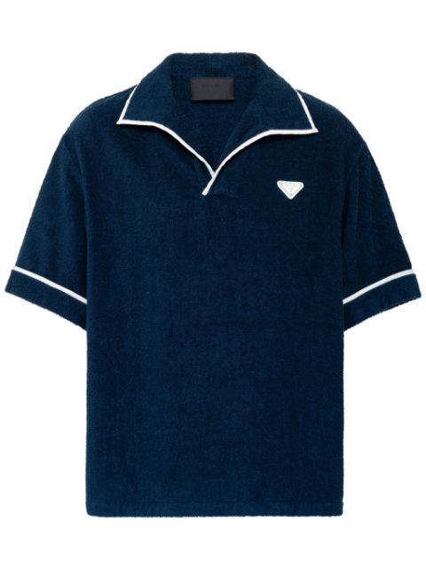 Prada playera tipo polo de tejido de rizo y logo triangular