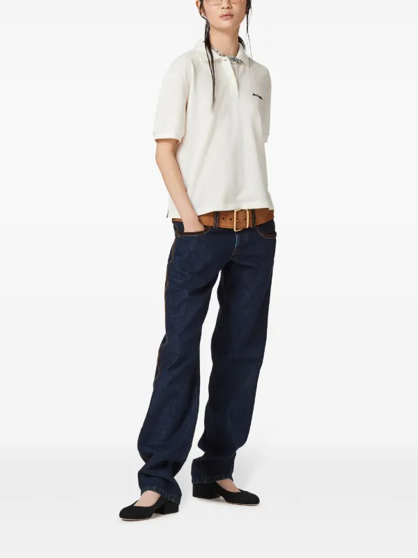 Miu Miu logo-embroidered Cotton Polo Shirt | White | FARFETCH JO