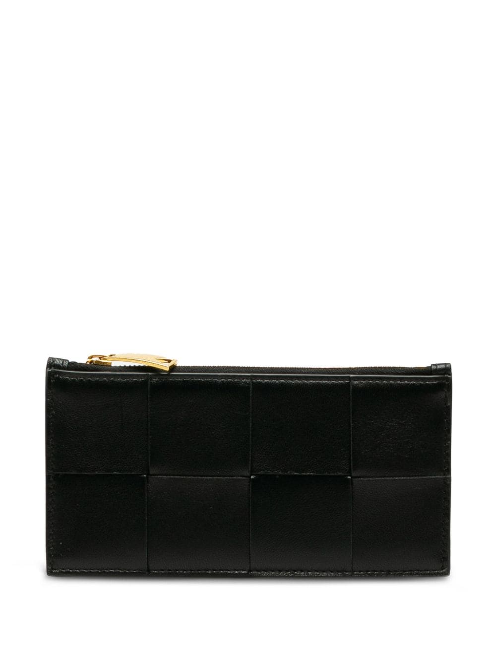 Pre-owned Bottega Veneta 2012-2023  Intrecciato Zip Leather Card Holder In Black