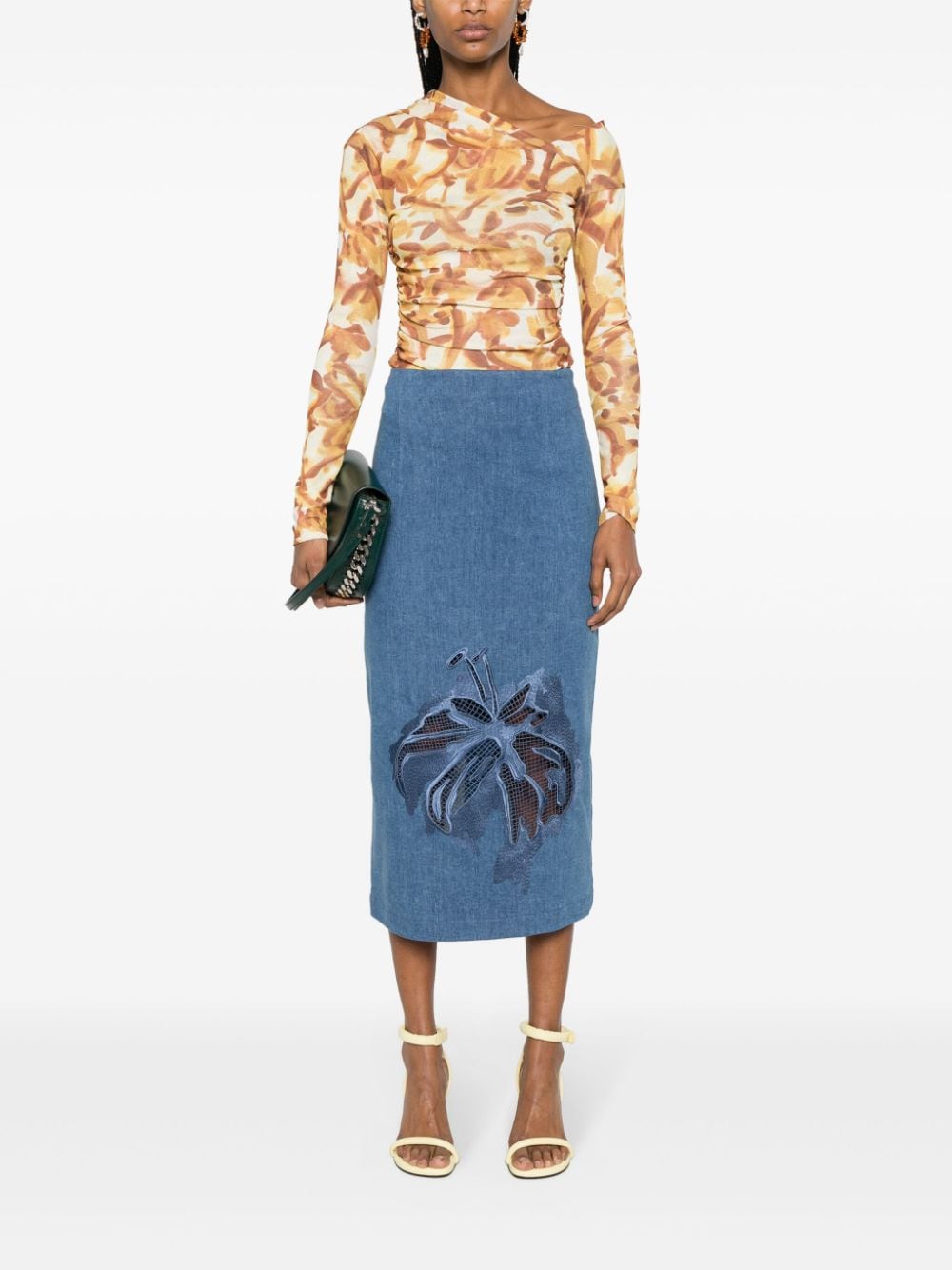 Shop Stella Jean Guipure-lace Denim Skirt In Blue