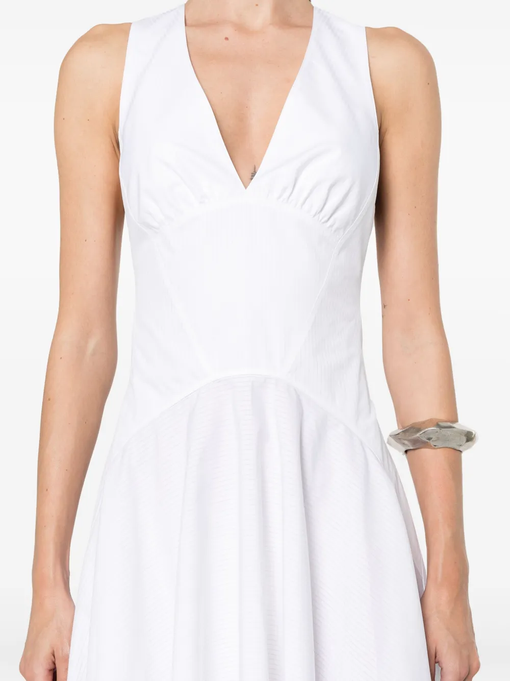 Crimson and Off White Striped Cotton Midi Dress