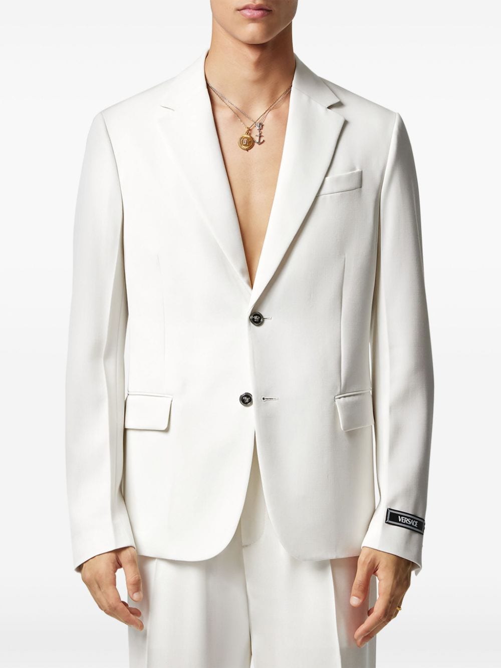 Shop Versace Single-breasted Grain De Poudre Blazer In Weiss