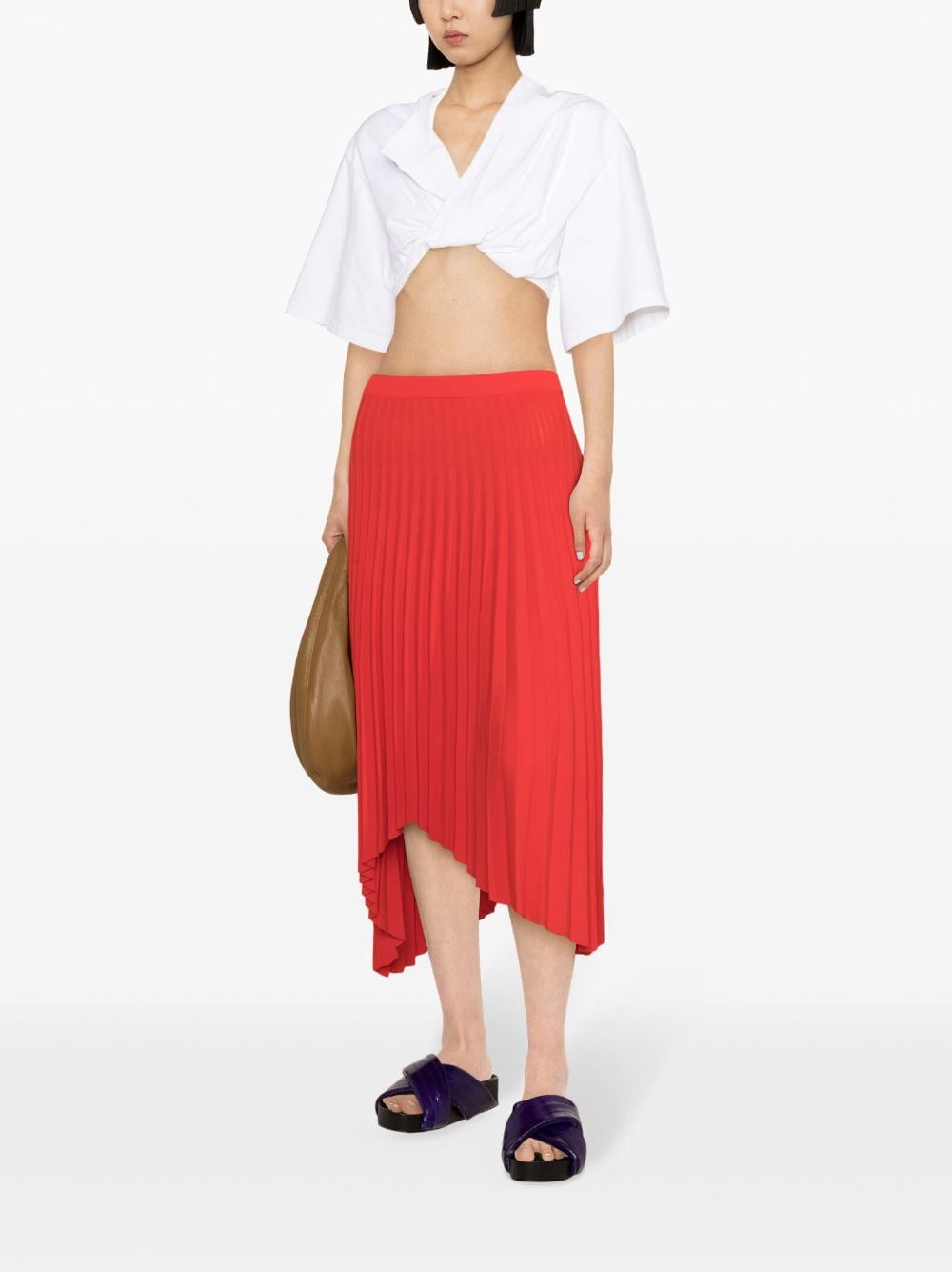 Shop Mrz Asymmetric Pleated Midi Skirt In Red