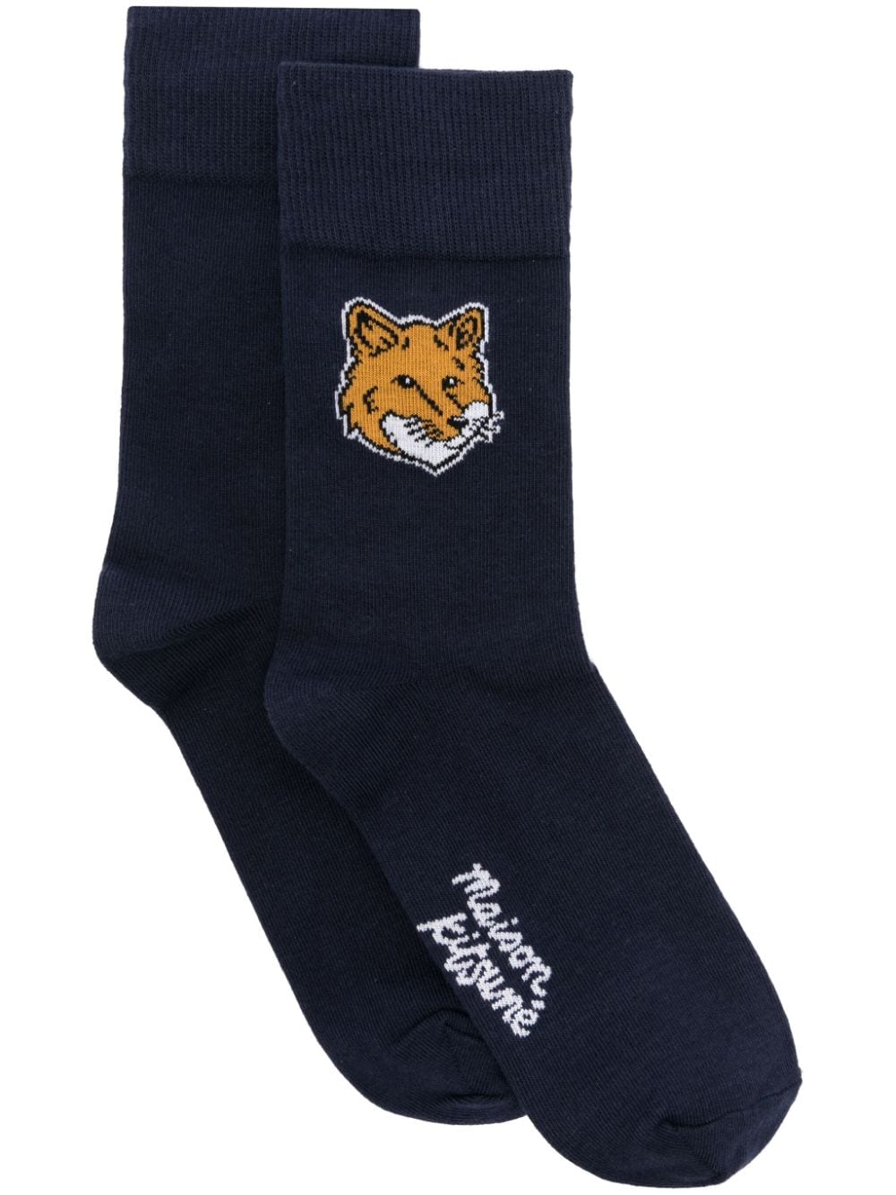 Shop Maison Kitsuné Fox Head Socks In Blue