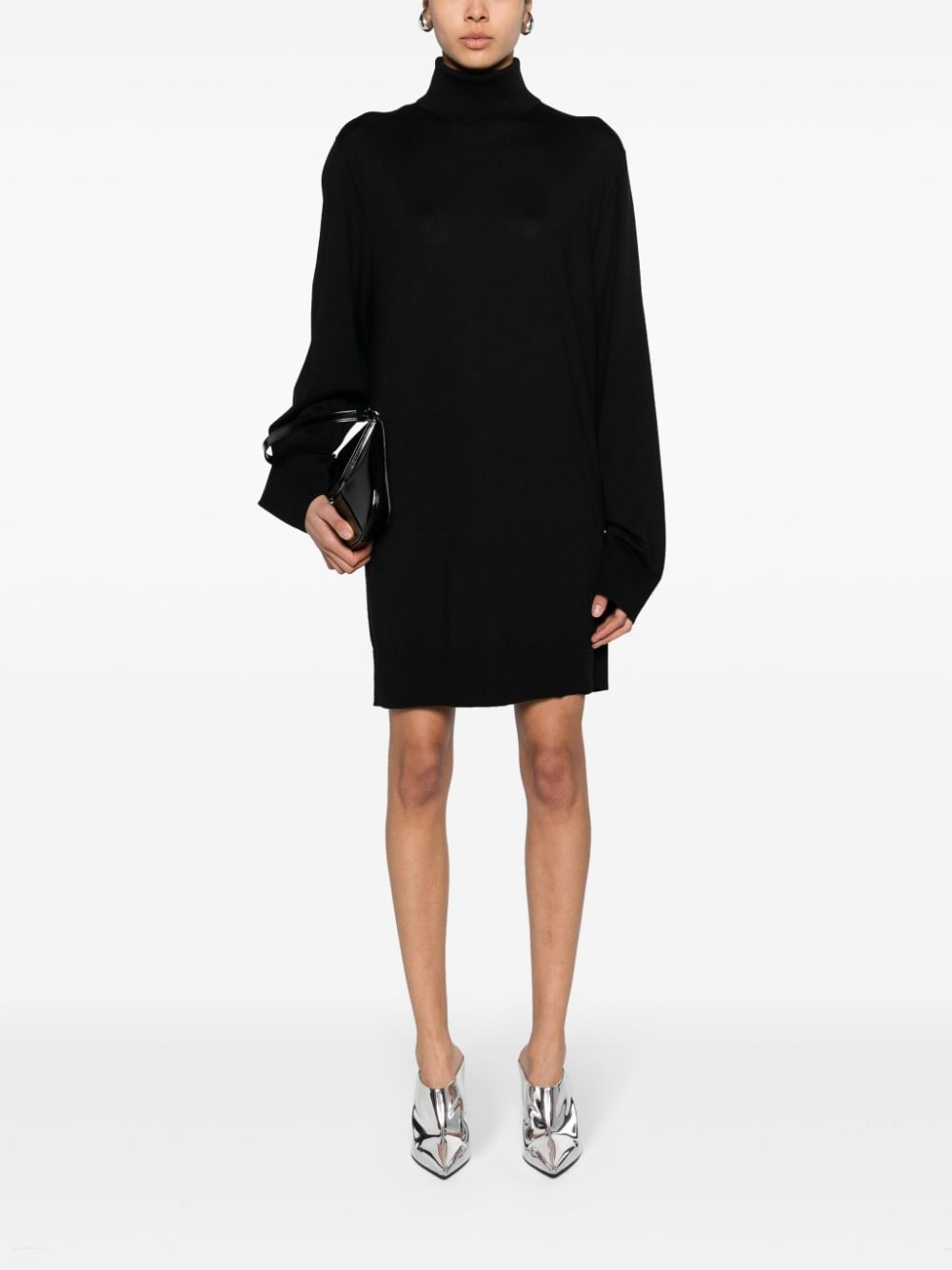 Shop Helmut Lang Roll-neck Wool-blend Minidress In Black