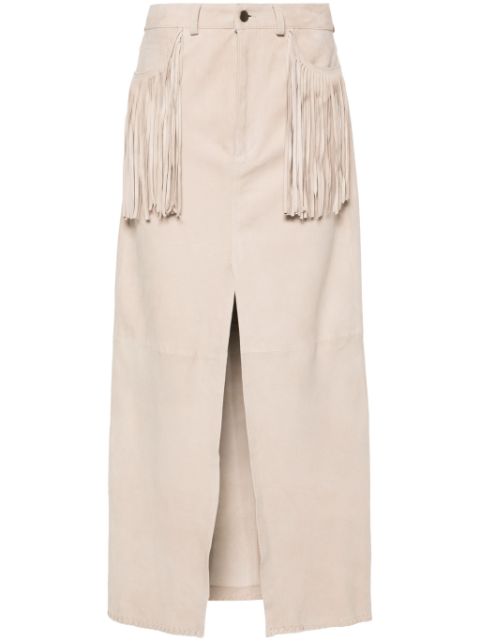 Wild Cashmere fringed suede midi skirt