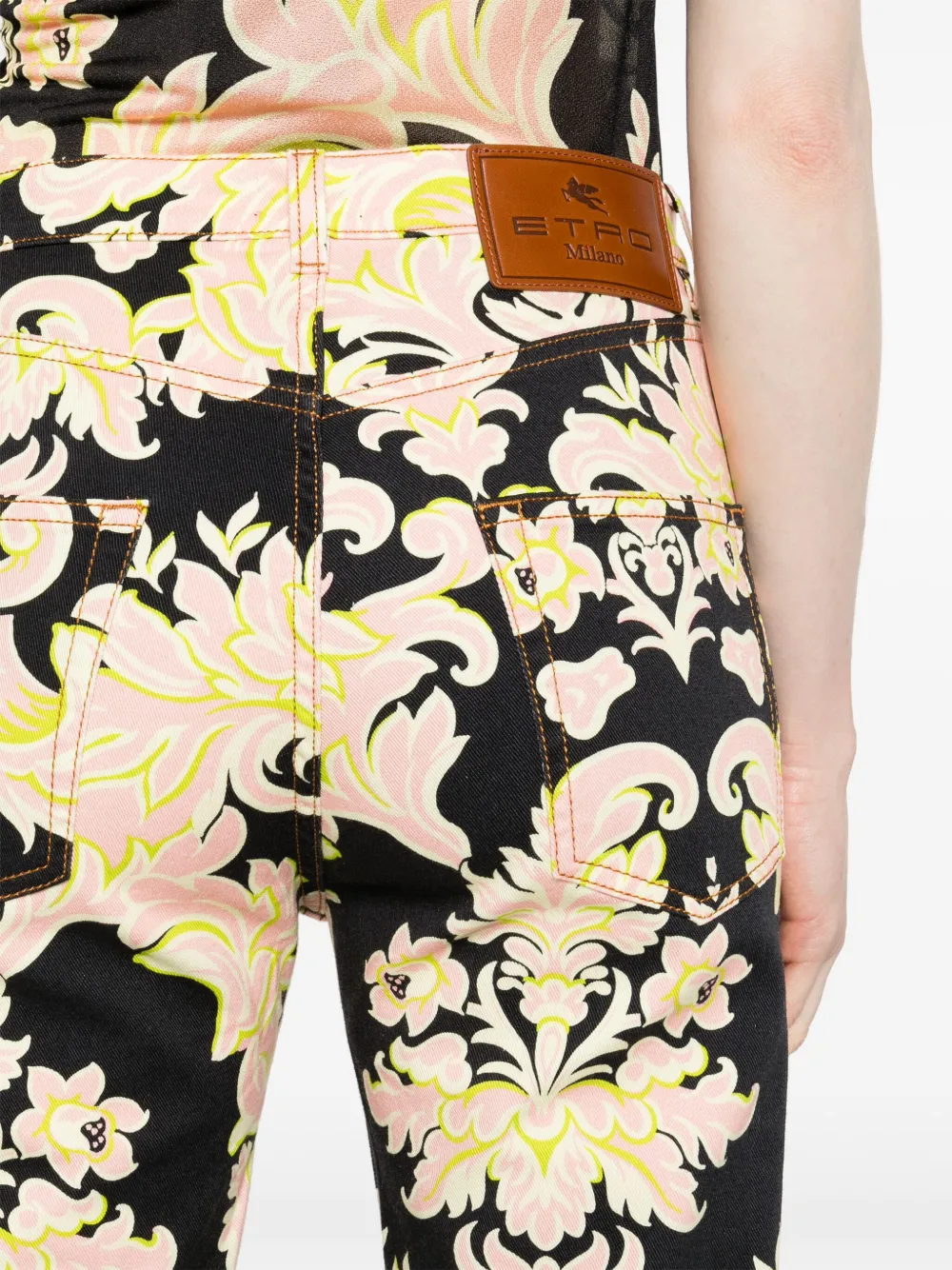 Shop Etro Floral-print Straight-leg Jeans In Black