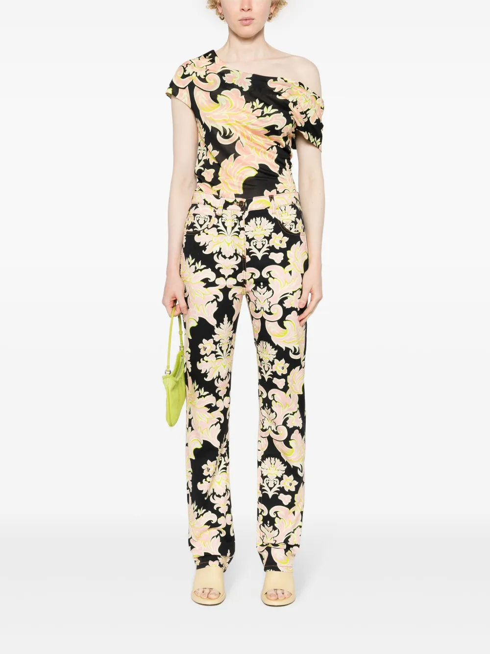 Shop Etro Floral-print Straight-leg Jeans In Black